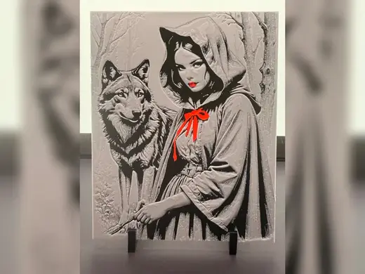 Red Hood Woman and Wolf HueForge Print
