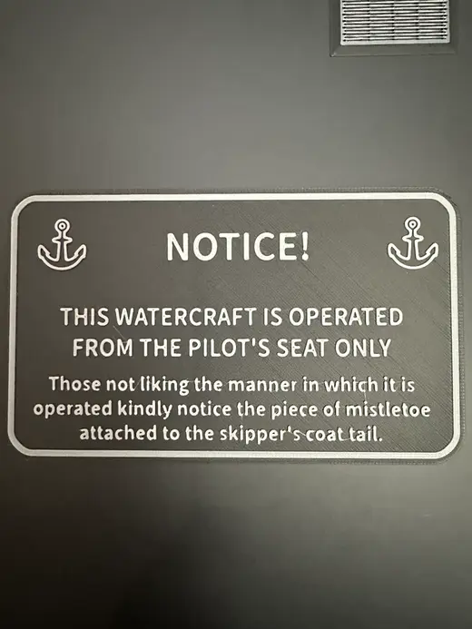 Pilot's seat only - funny boat sign