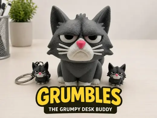 Grumbles the Grumpy Desk Buddy + Mini and Keychain