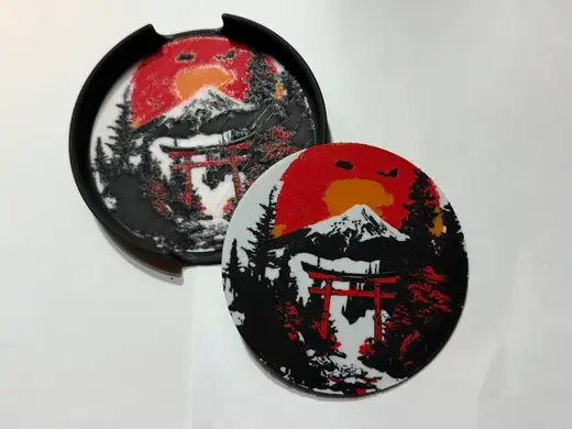 2º Japanese landscape style coaster with container