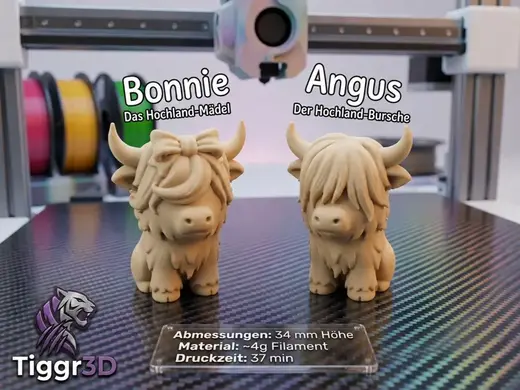 Cute Mini Highland Cow Pair (Easy & Fast Print)