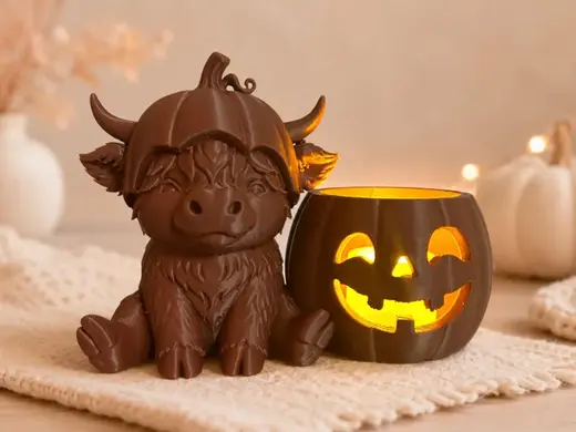 Pumpkin Cuties Highland Cow Led Tealight Holder