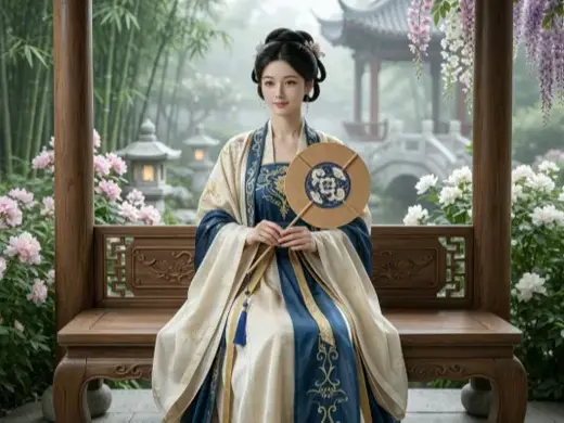 经纬织韵・珐琅藏月(竹编掐丝珐琅团扇)