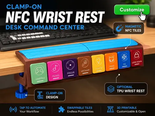 Clamp-On NFC / QR Wrist Rest Desk Command Center