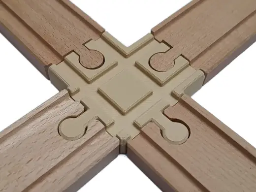 Universal railway track crossing for wooden train