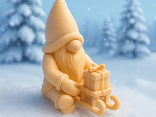Weihnachtsgnome mit Schlitten und Geschenk