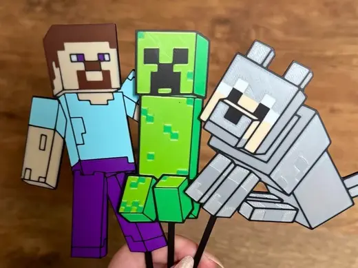 Minecraft cake toppers- Steve, Wolf and Creeper