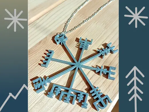 Vegvísir Wayfinder Nordic stave rune pendant