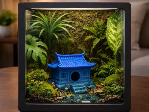 Zen Temple Hide – Japanese Pagoda Terrarium Décor