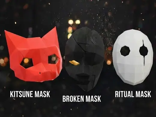 Set Maschere Low-Poly – Kitsune / Broken / Ritual