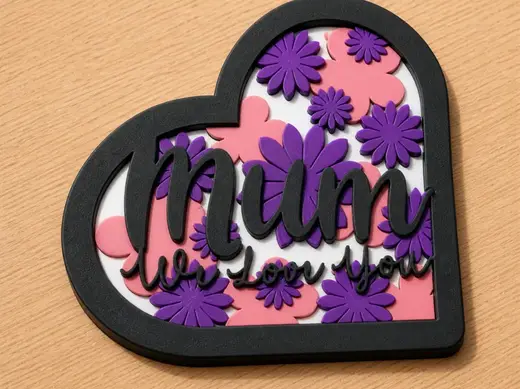 Layered Heart Sign “Mum We Love You” with Stand