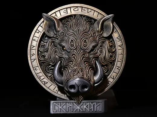Wild Boar Head Wall Relief – Viking Runes