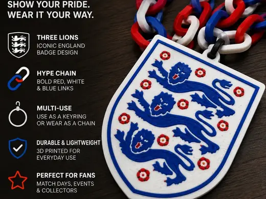 England Three Lions Crest Keyring & Chain