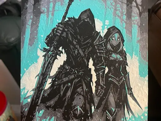 Warrior and Woman walking in the Forest