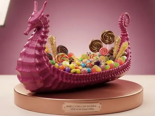 "Wonka's Whimsical Seahorse Longship: Candy Boat