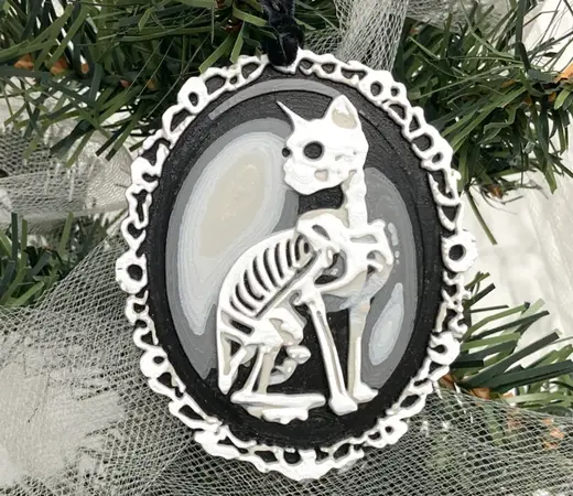 Gothic Skeleton Cat Christmas Tree Ornament