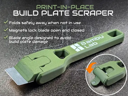 Print-In-Place Folding Build Plate Scraper