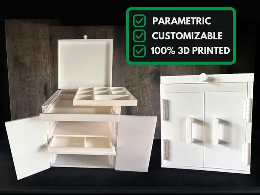 Cabinet with doors, shelves, hidden compartments