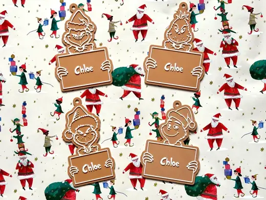 Customisable Grinch gingerbread tags / ornaments