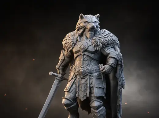 Wolf Warrior Miniature Fantasy Knight STL