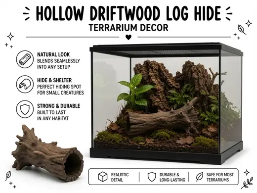 Hollow Driftwood Log Hide – Natural Tunnel Shelter