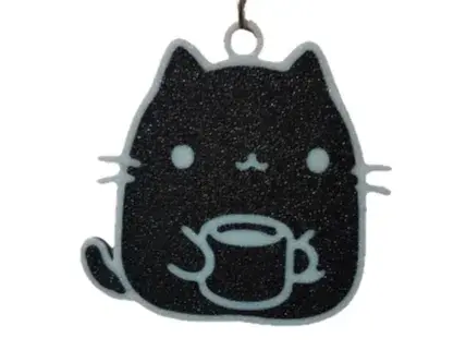 Cat Drinking Coffee Double Sided Keychain