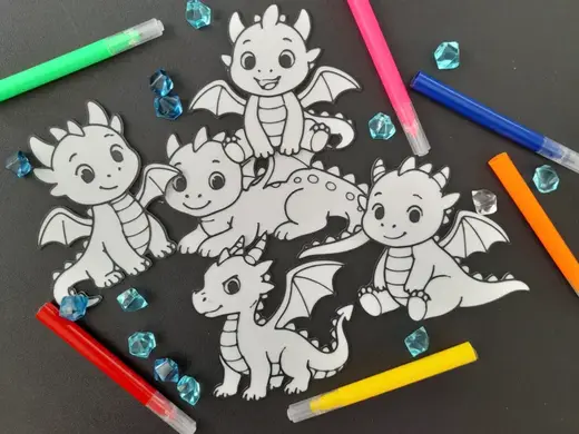 Kit de Pintura – Dragões Fofos - Fácil Impressão