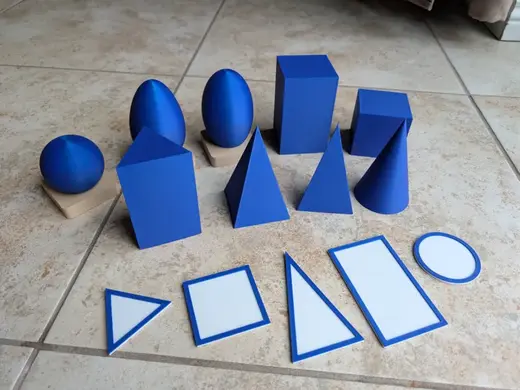Montessori Geometric Solids with Matching Bases
