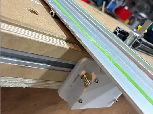 Rail Hinge for track saw and MFT-style workbench