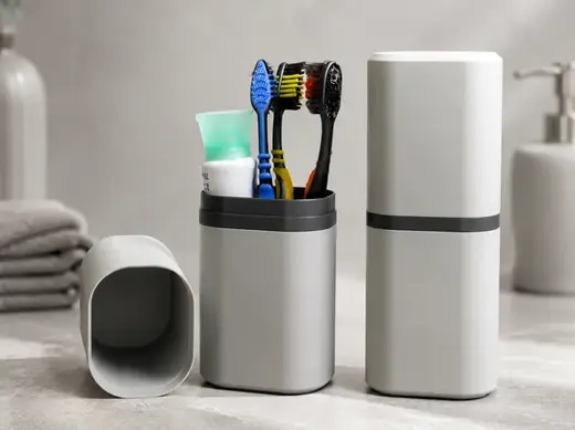 Travel container for toothbrush and toothpaste
