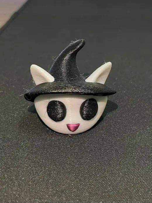 Cute Spooky Cat with Witch hat 3mf for bambu, and single color