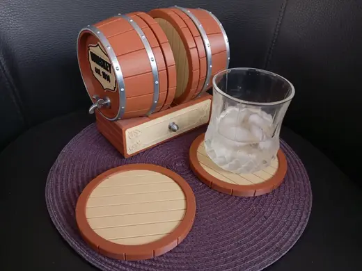 whiskey barrel coasters set with drawer storage