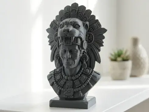 Detailed Inca Warrior Bust with Jaguar Headdress