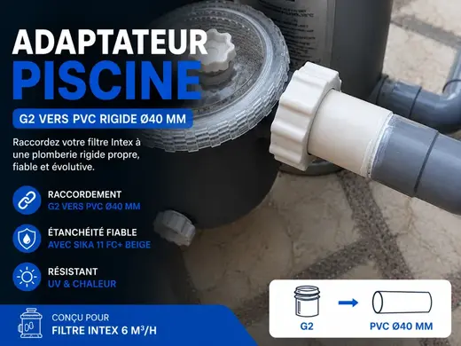 Adaptateur piscine G2 vers PVC rigide Ø40 mm