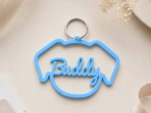 Dog head tag with name Buddy