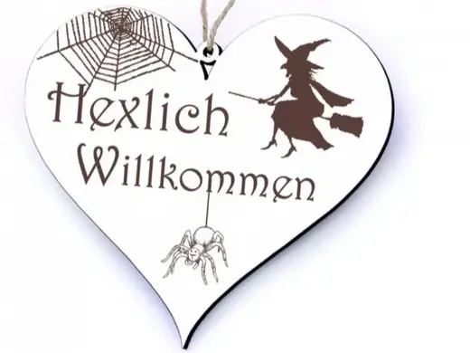 Willkommensschild Hexe im Herz