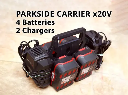 Parkside 4 batteries +2 chargers carrier