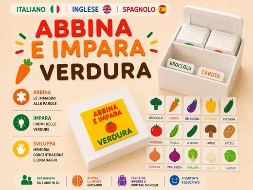 Abbina e Impara Verdura - Montessori (IT-EN-ES)