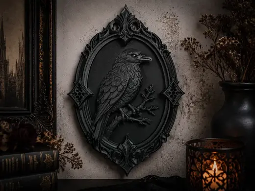 Gothic Raven Cameo Wall Plaque