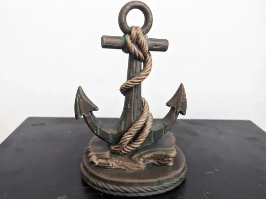 Wooden Nautical Anchor and Rustic Rope, Desk Decor