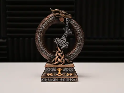Jormungandr Snake & Mjolnir – Norse Statue
