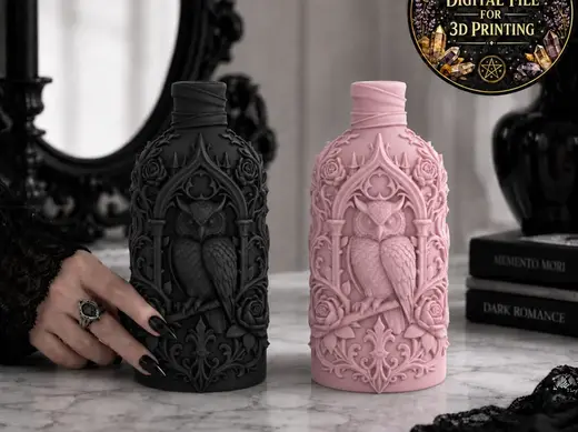 Goth Owl Cathedral Decorative Bottle