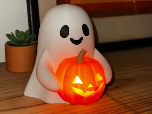 Cute Ghost Holding Jack-o-lantern Light