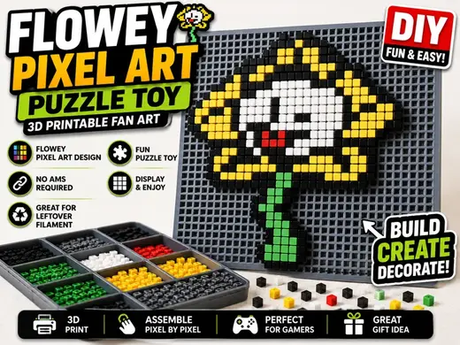 Flowey Pixel Art Puzzle Toy – 3D Printable Fan Art