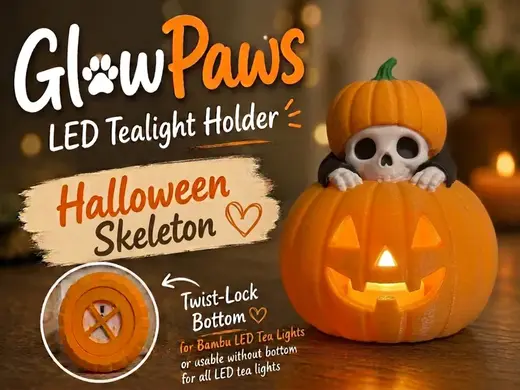 Skeleton GlowPaws Tealight Holder Pumpkin