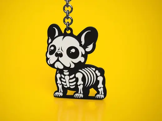 French Bulldog keychain as a Halloween Skeleton