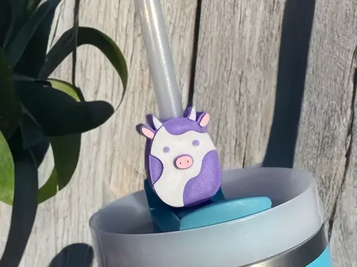 Squishmallow Cow Straw Topper Stanley and Standard