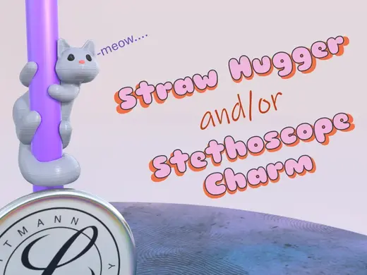 Purrfectly Cute Cat Straw & Stethoscope Charm