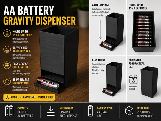 AA Gravity Battery Holder | 15 Battery Dispenser