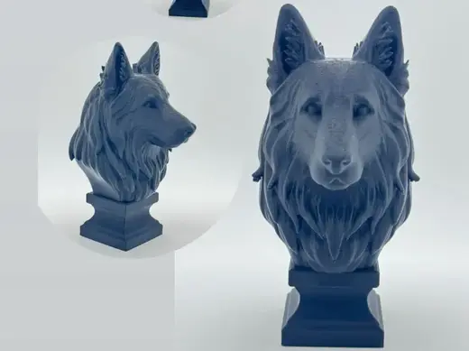 German Shepherd Long Hair Dog Bust & Stand